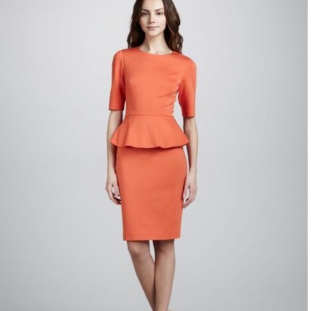 Trina Turk Orange Trophie Peplum Dress Sz 4